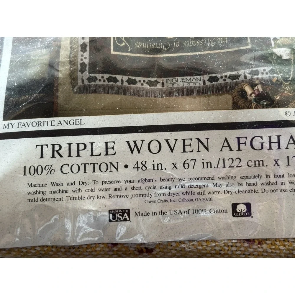 Favorite Angel Christmas Throw Afghan Tapestry NIP Goodwin Weavers Cotton 48x67